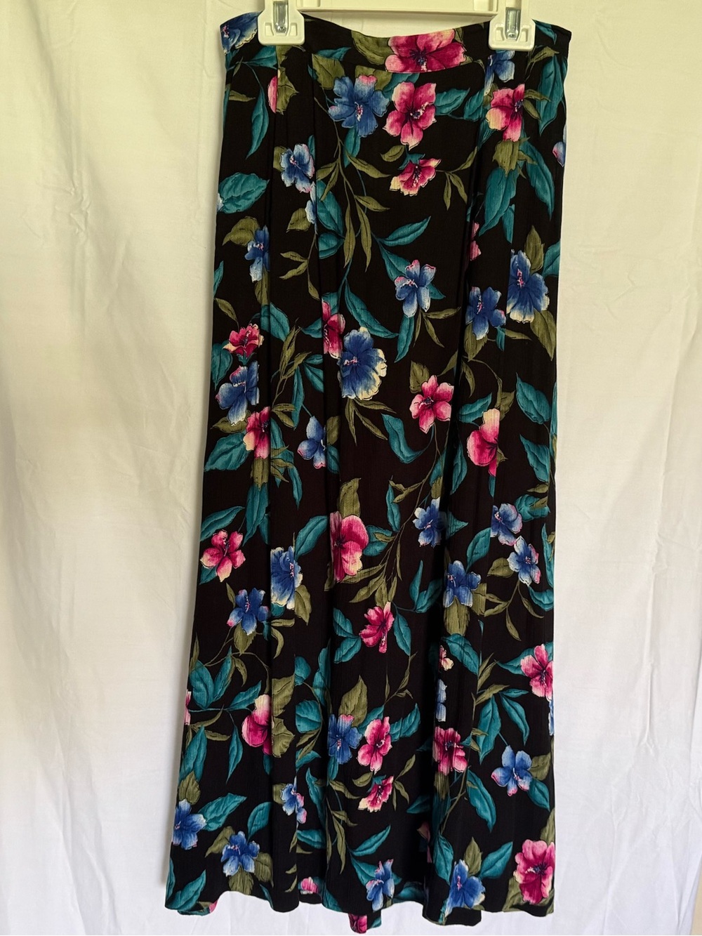 Vtg‎ 90s Jaclyn Smith Floral Midi Skirt Black Pink Blue Boho Cottagecore Size S